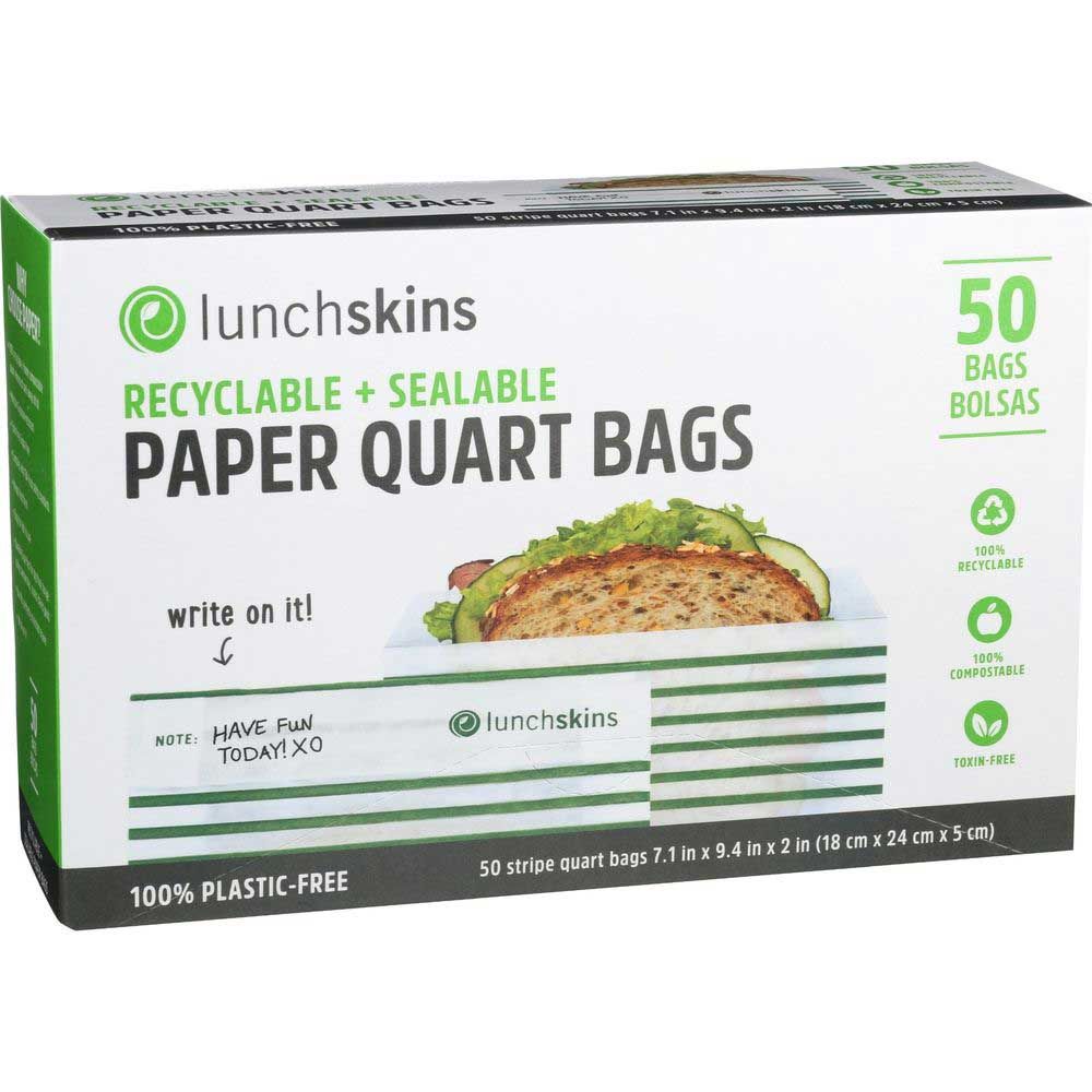 Lunchskins Green Stripe Paper Quart Size Sandwich Bags, 50 Count -- 12 Per Case