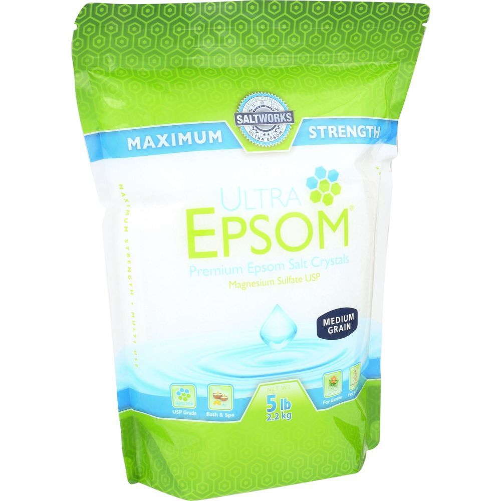 Saltworks Unscented Medium Grain Ultra Epsom Salt Crystals, 5 Pound