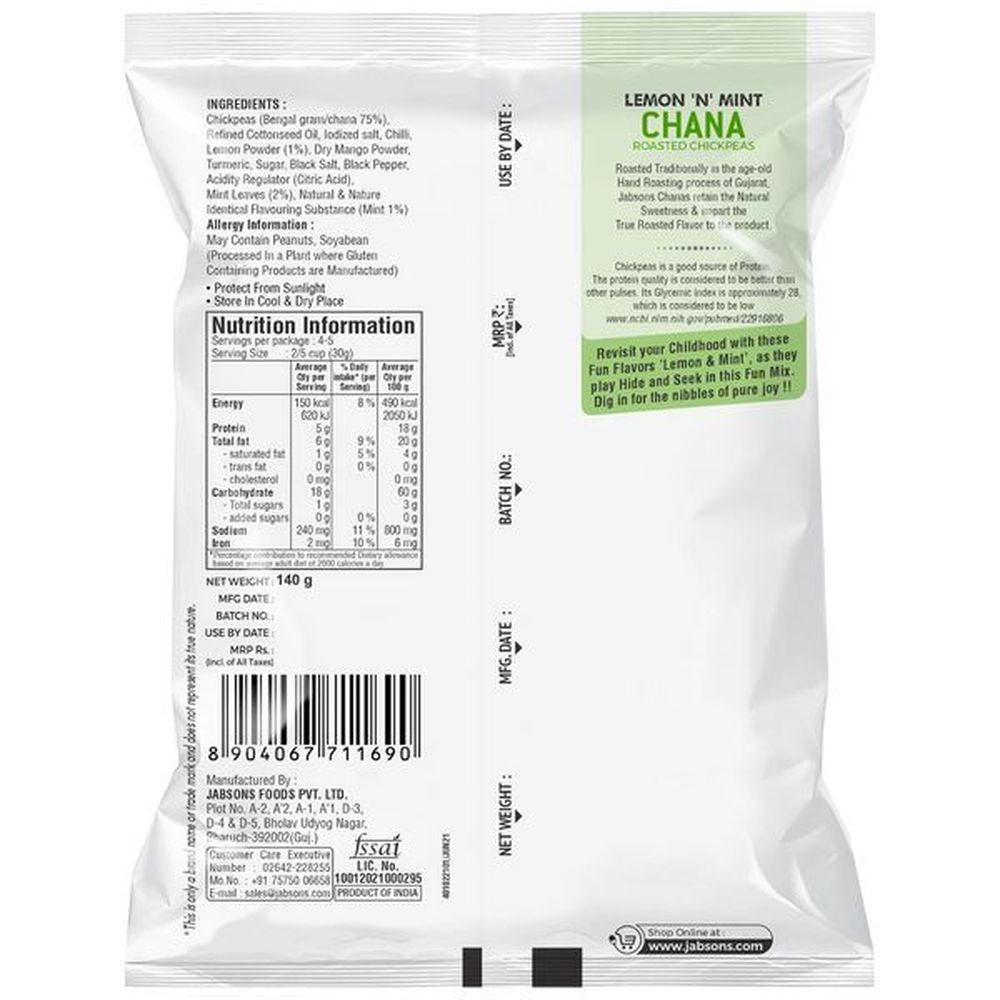 Jabsons Lemon And Mint Roasted Chana, 4.94 Ounce -- 8 Per Case