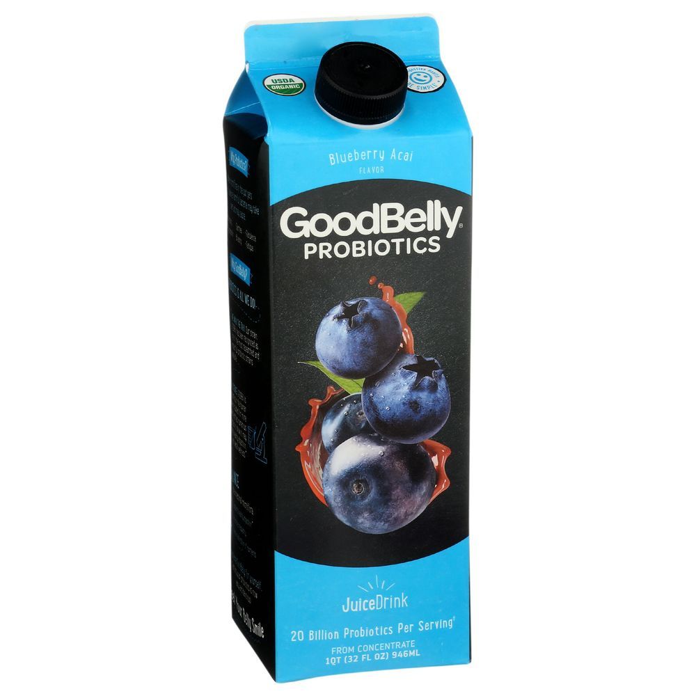 Goodbelly Organic Blueberry Acai Probiotic Juice Drink, 32 Fluid Ounce -- 6 Per Case