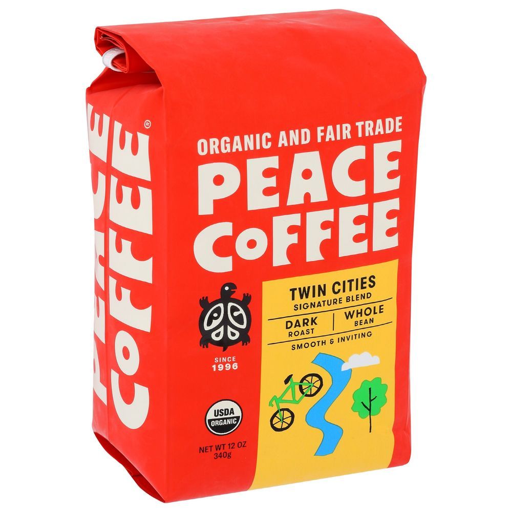 Peace Coffee Organic Fair Trade Twin Cities Blend Dark Roast Whole Bean Coffee, 12 Ounce -- 6 Per Case