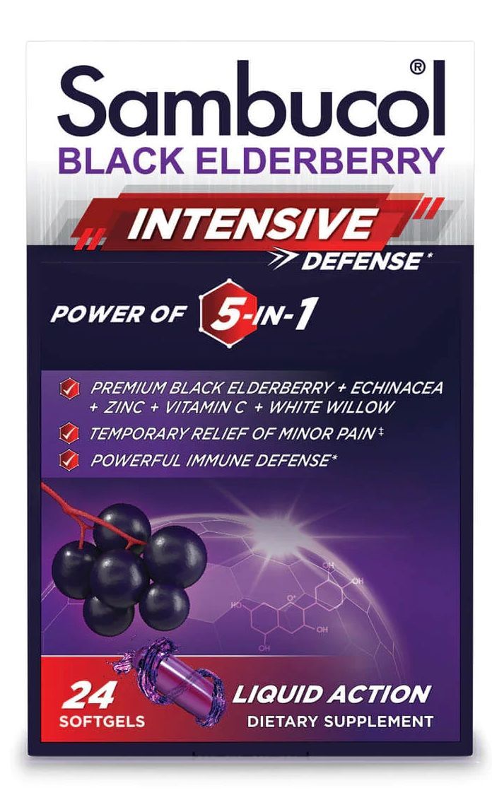 Sambucol 5 In 1 Intense Defense Plus Echinacea Elderberry Softgels, 24 Count