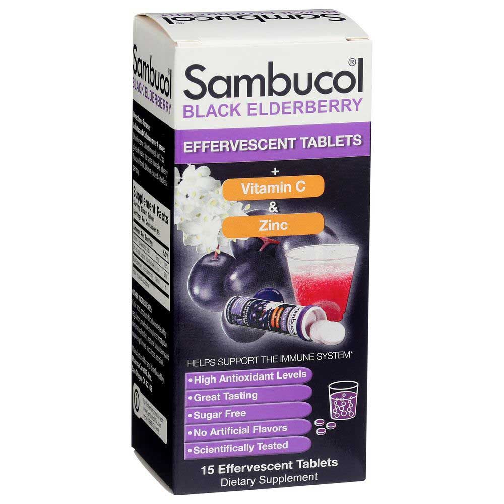 Sambucol Original Black Elderberry Vitamin C And Zinc Effervescent Tablets, 15 Count