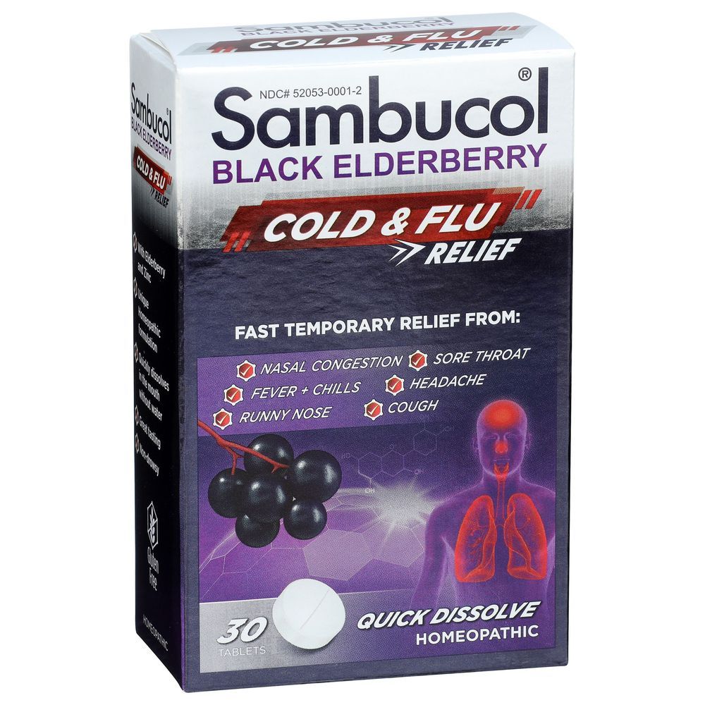 Sambucol Black Elderberry Homeopathic Cold And Flu Relief Tablets, 30 Count -- 3 Per Case