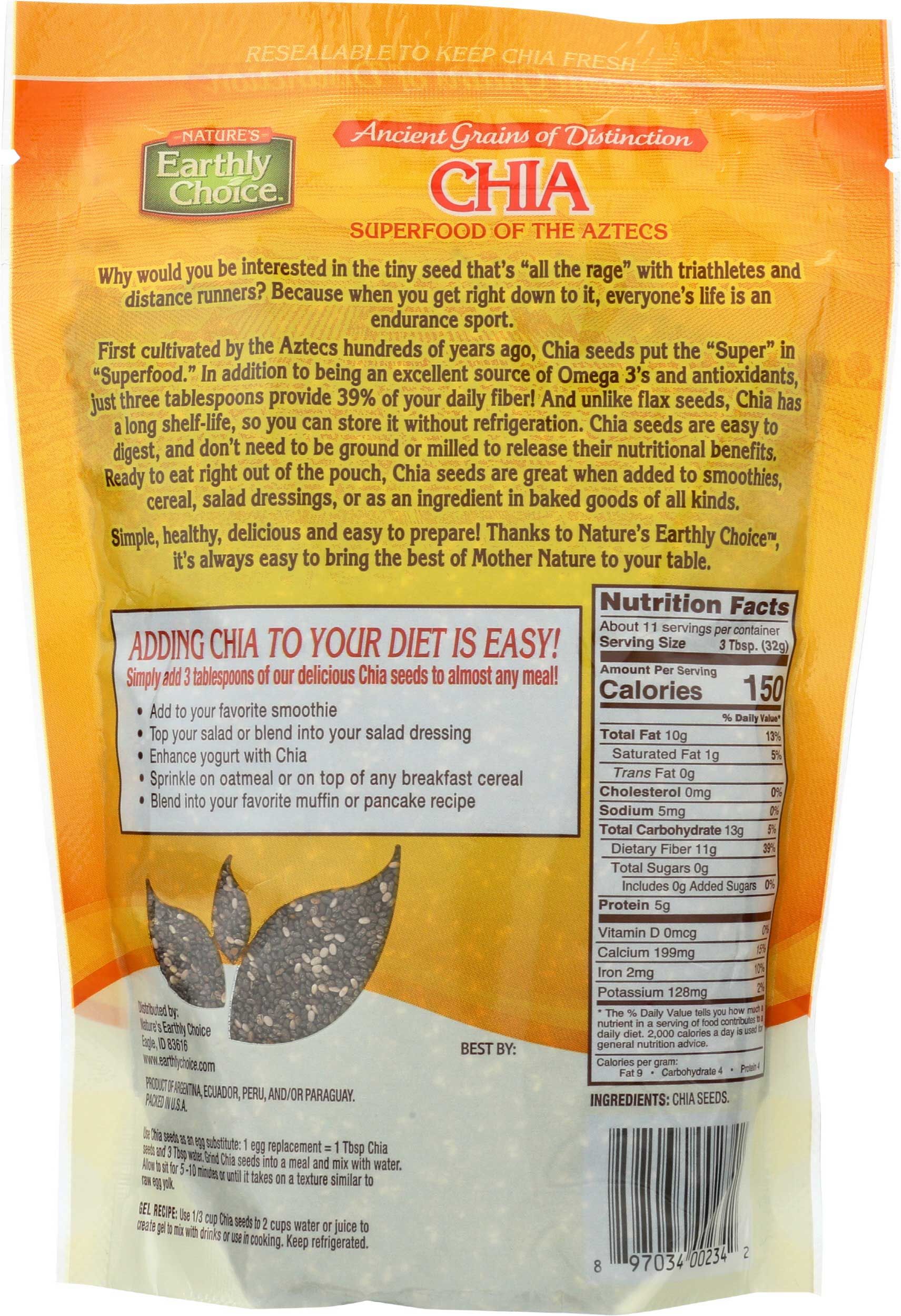 Nature's Earthly Choice Chia Seeds, 12 Ounce -- 6 Per Case