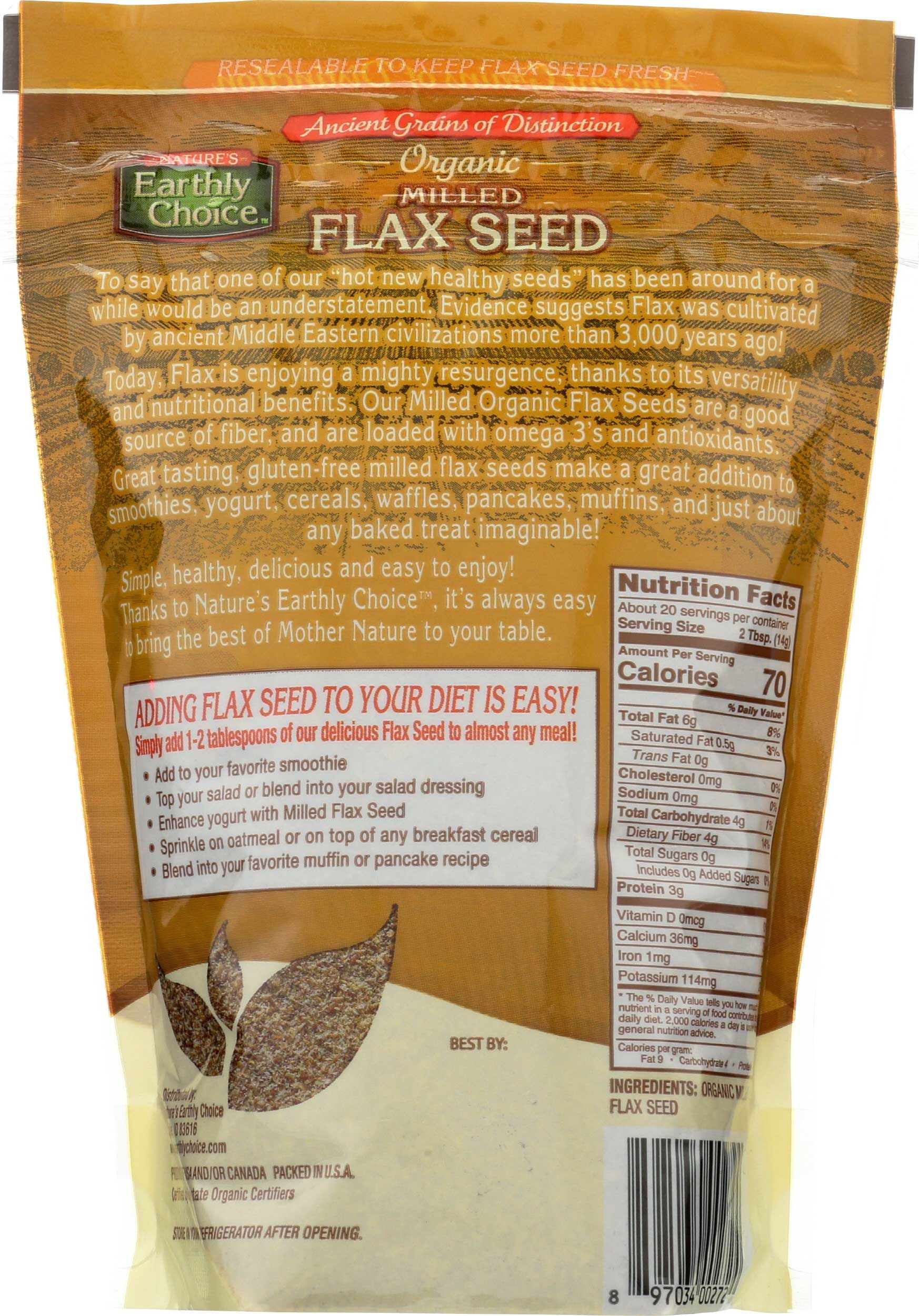 Nature's Earthly Choice Organic Milled Flax Seed, 10 Ounce -- 6 Per Case