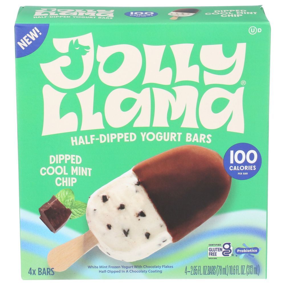 Jolly Llama Half Dipped Cool Mint Chip Yogurt Bar, 10.6 Fluid Ounce -- 8 Per Case