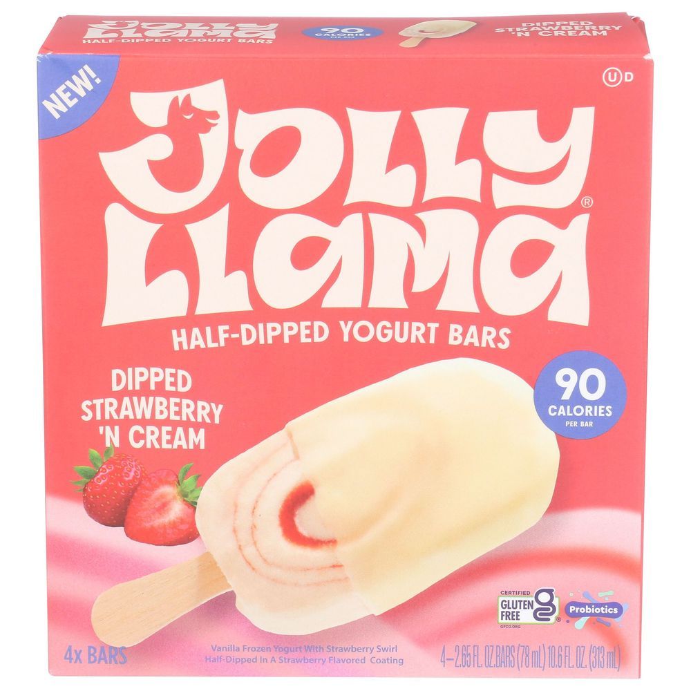 Jolly Llama Half Dipped Strawberry N Cream Yogurt Bar, 10.6 Fluid Ounce -- 8 Per Case