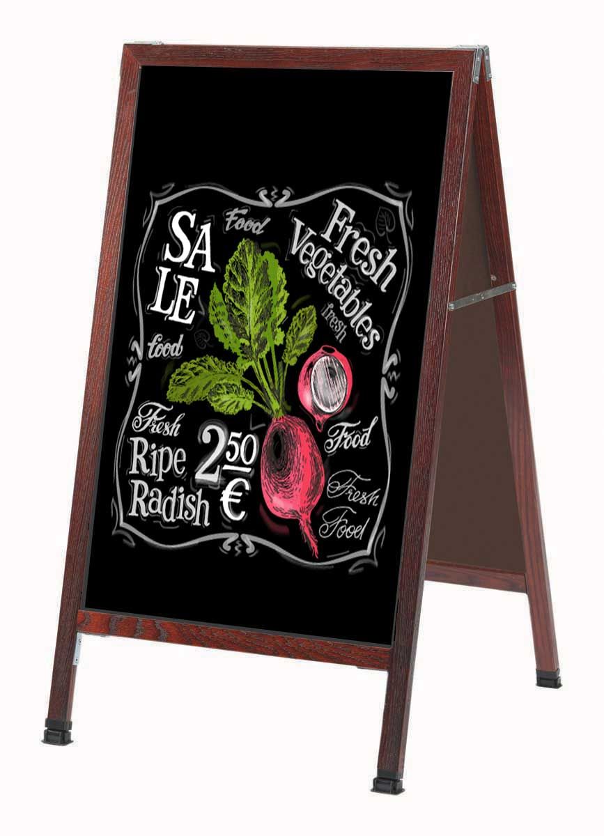 Aarco Solid Oak Wood With Cherry Finish A-frame Sidewalk Black Composition Chalkboard, 42 X 24 Inch