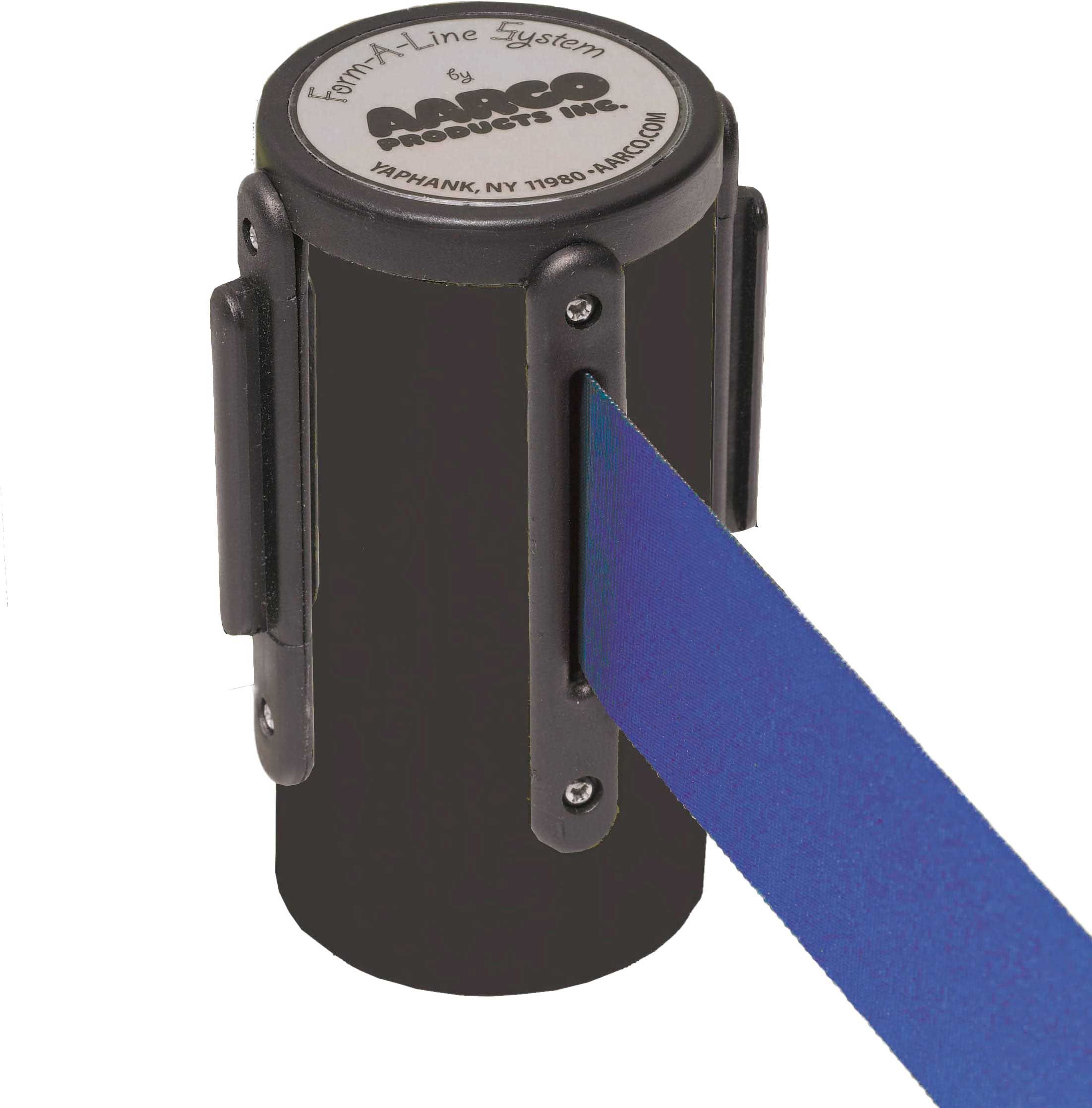 Aarco Form-a-line (tm) Black Finish Wall Mounted Crowd Control System With 10 Feet Retractable Blue Belt