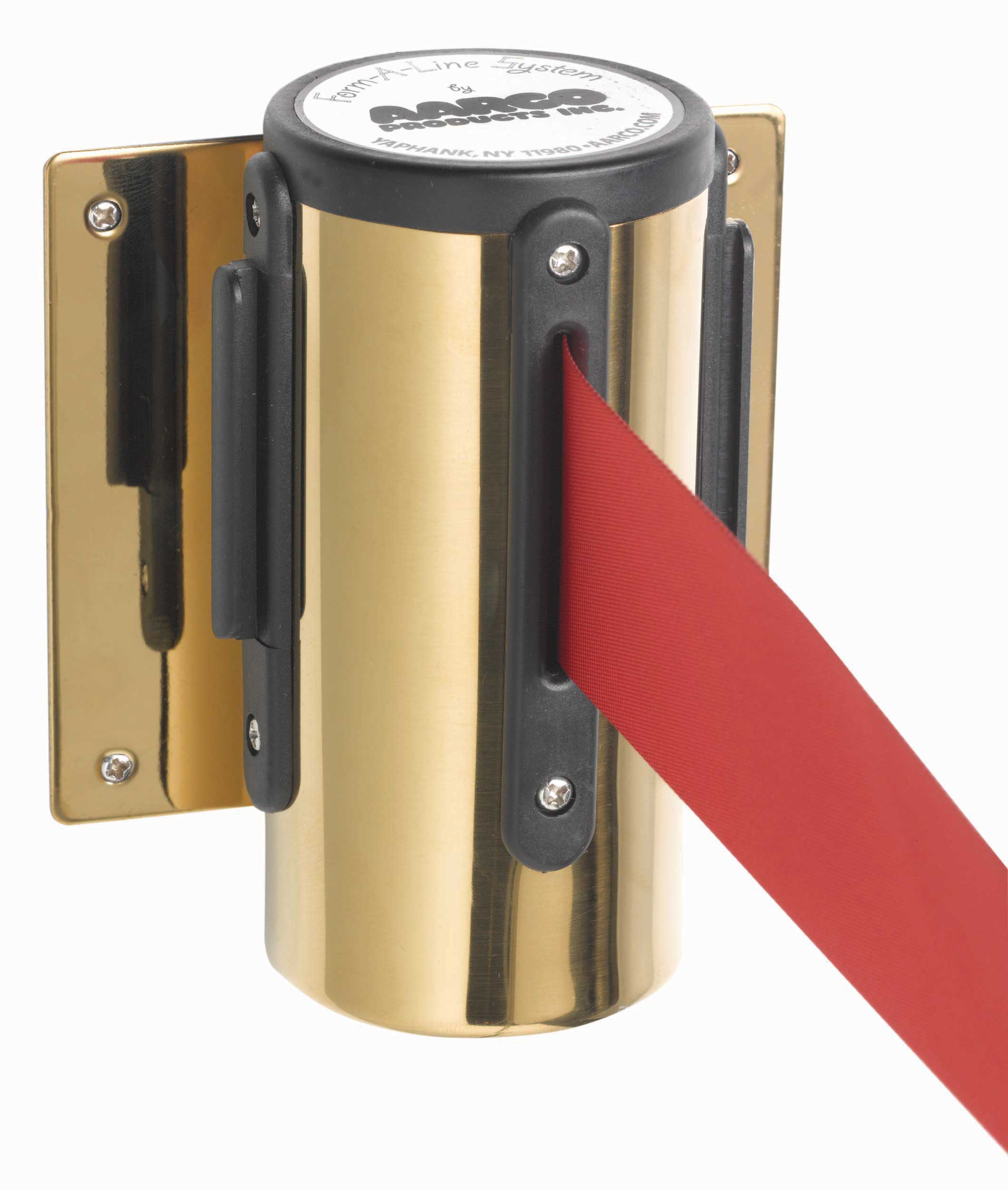 Aarco Form-a-line (tm) Brass Finish Wall Mounted Crowd Control System With 10 Feet Retractable Red Belt