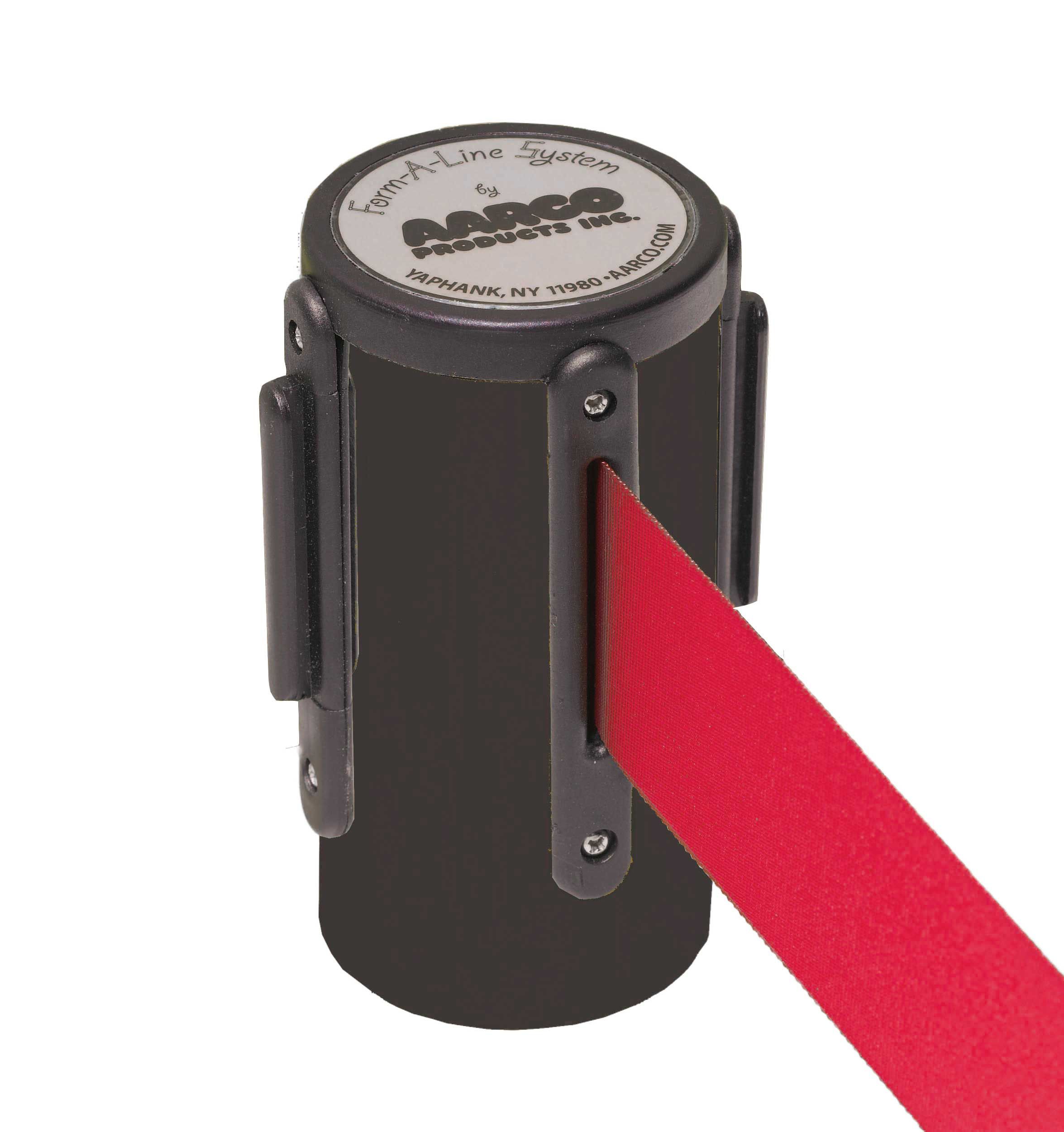 Aarco Form-a-line (tm) Black Finish Wall Mounted Crowd Control System With 7 Feet Retractable Red Belt