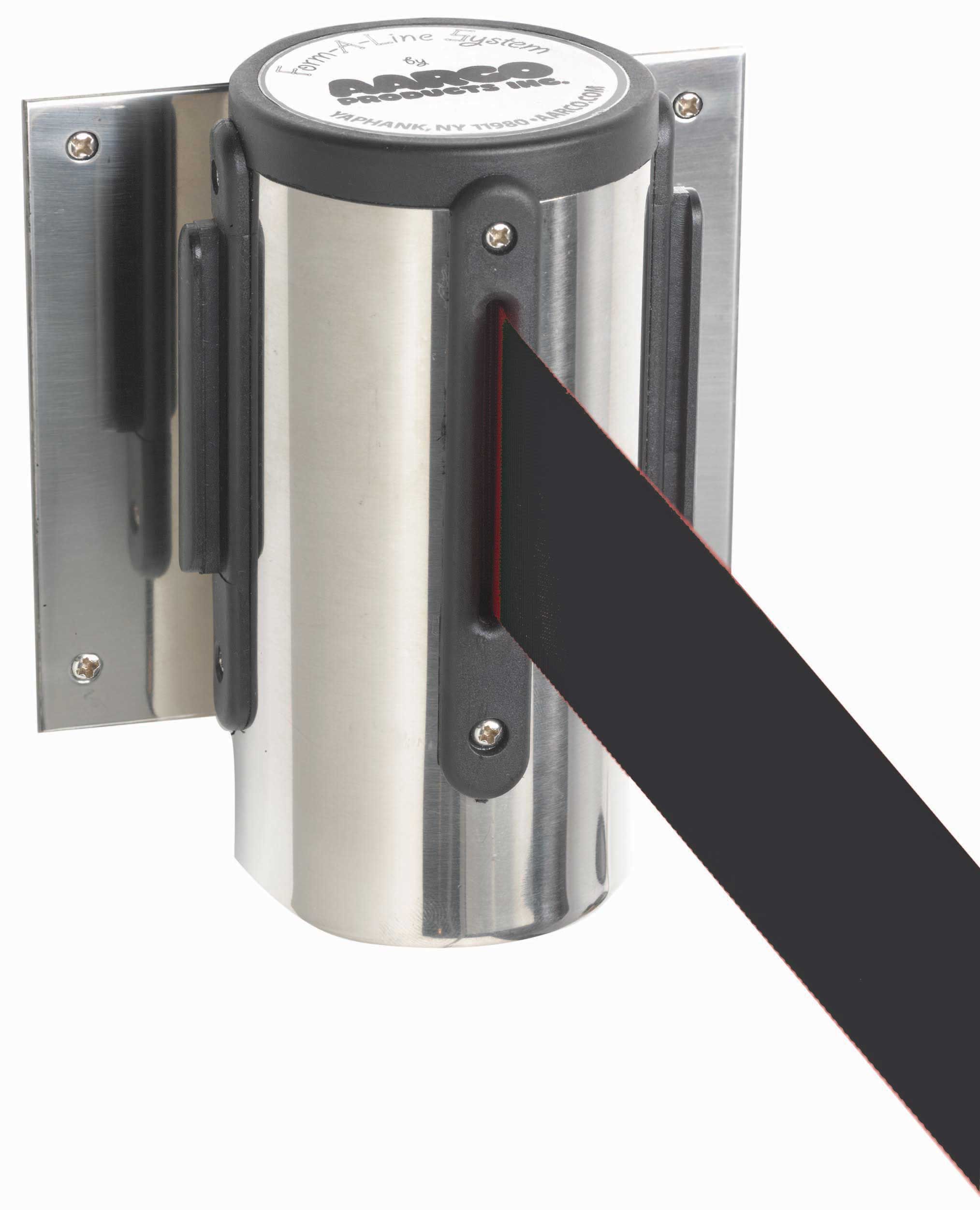 Aarco Form-a-line (tm) Chrome Finish Wall Mounted Crowd Control System With 7 Feet Retractable Black Belt