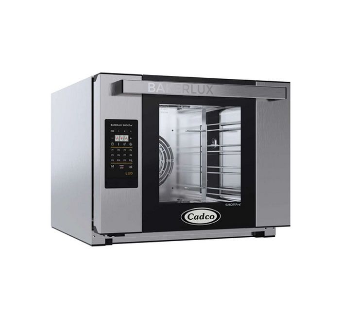 Cadco Bakerlux Heavy-duty Stainless Steel 220 Volt 4 Shelf Half Size Countertop Convection Oven With Digital Controls And Humidity, 23.6875 X 19 X 25.5 Inch