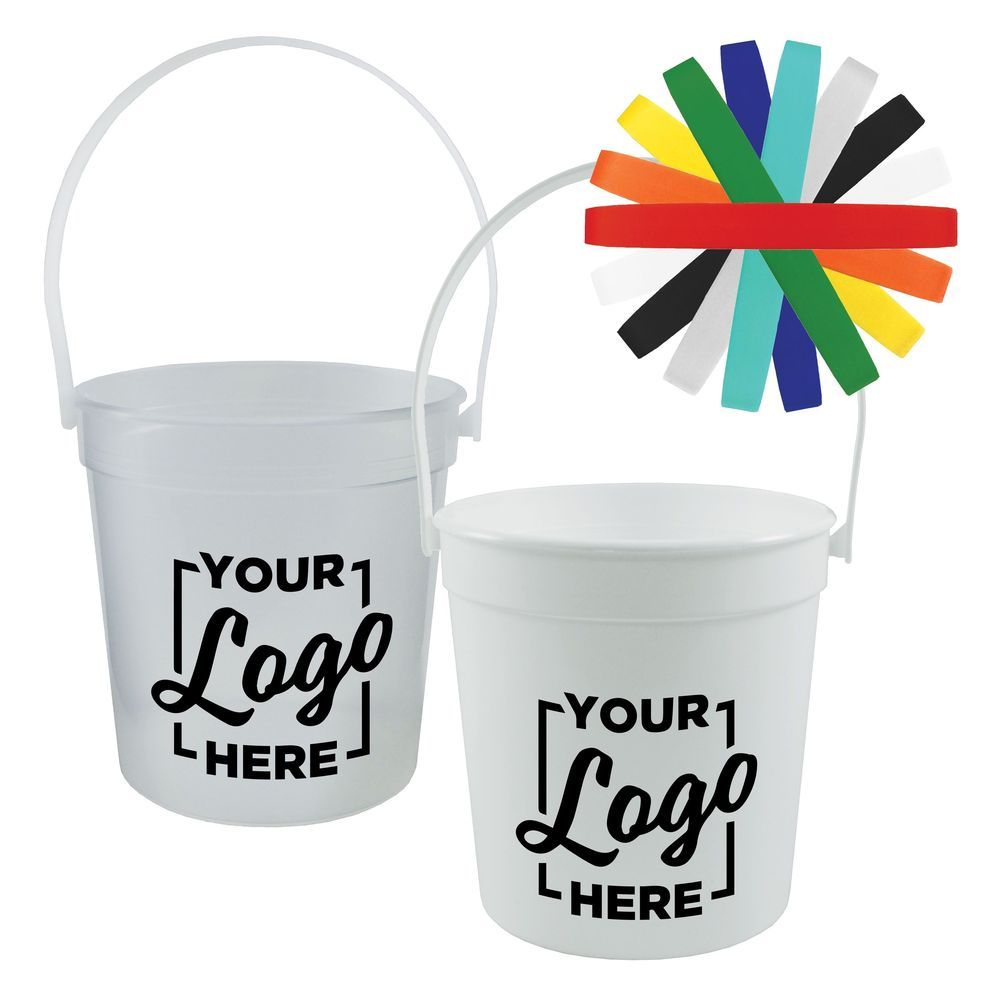 Howw Polypropylene White Handle White Rum Bucket With 1 Color Custom Logo, 32 Ounce Capacity -- 192 Per Case
