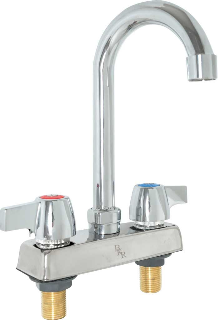 Bk Resources Workforce Standard Duty 4 Inch On Center Deck Mount Faucet With 5 Inch Goose Neck Swing Spout