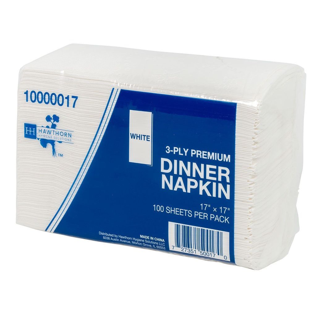 Hawthorn White 3 Ply 1 8 Fold Premium Paper Dinner Napkin, 17 X 17 Inch -- 1600 Per Case