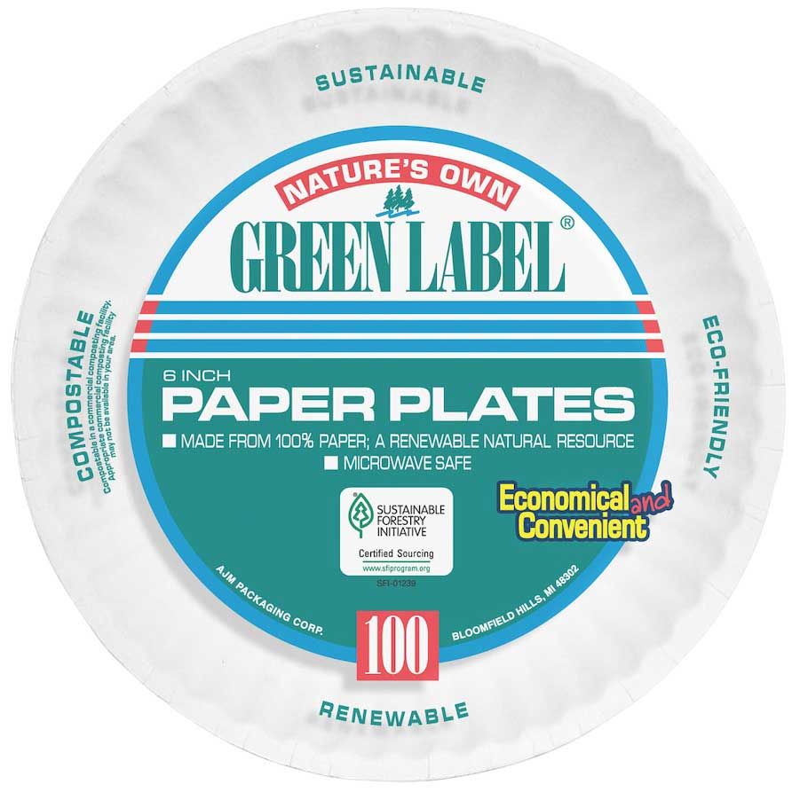 Ajm Packaging Green Label White Round Paper Plate, 6 Inch -- 1000 Per Case
