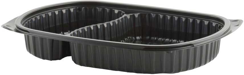 Anchor Packaging Microraves Black 2 Compartment Platter, 21/10 Ounce Capacity -- 250 Per Case