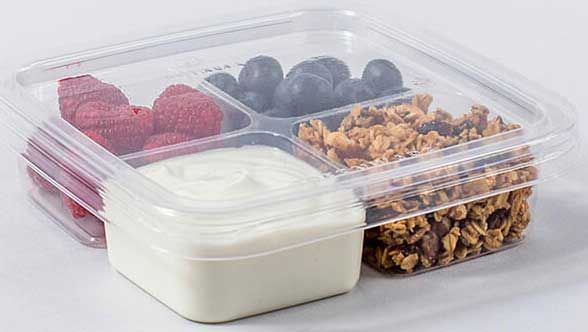 Fabri-kal Greenware Pla Clear 4 Compartment Shallow Square Tray, 6 Inch -- 300 Per Case