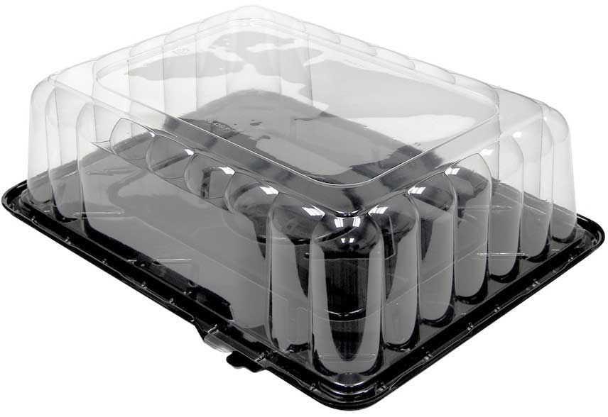 Pactiv Rpet Black Base 1/4 Tab Sheet Cake Container With 4.25 Inch Rose Dome Lid, 8 Ounce Capacity -- 50 Per Case