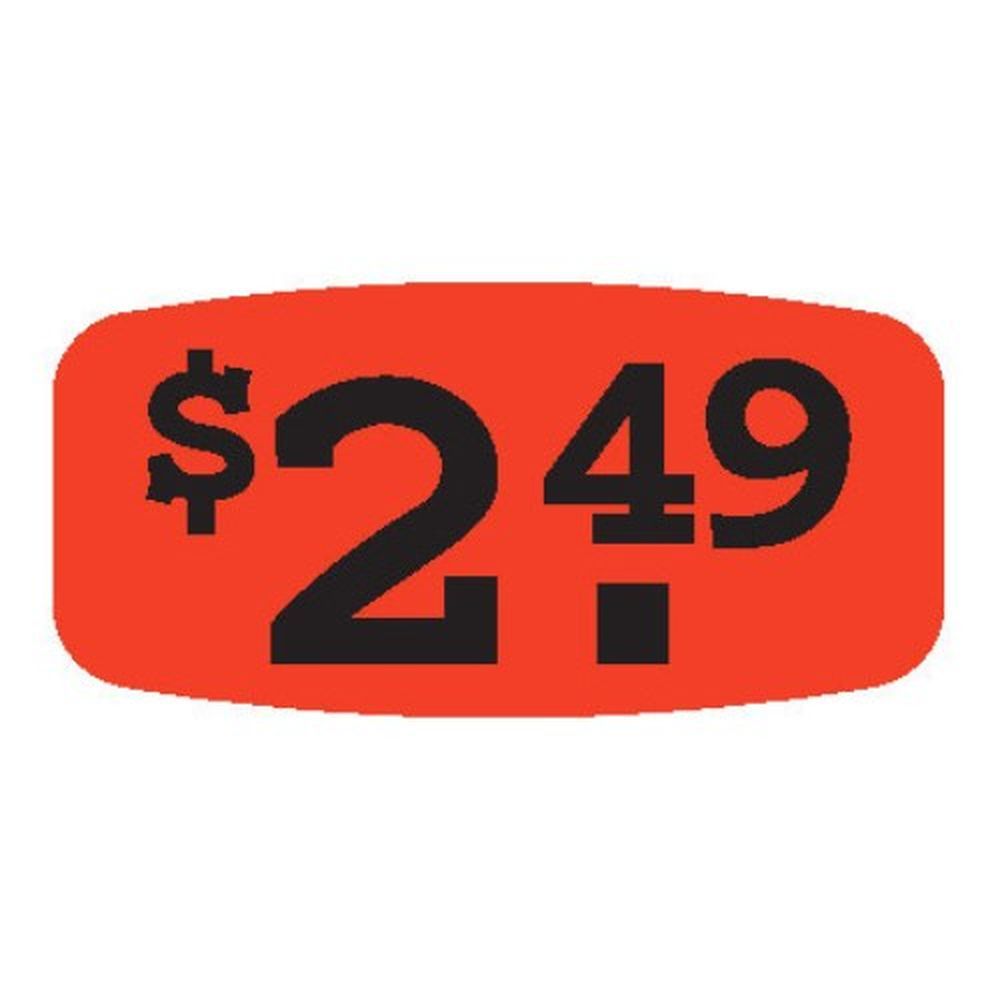 Bollin Red Glo Small Oval $2.49 Price Label, 0.625 X 1.25 Inch -- 1000 Per Case