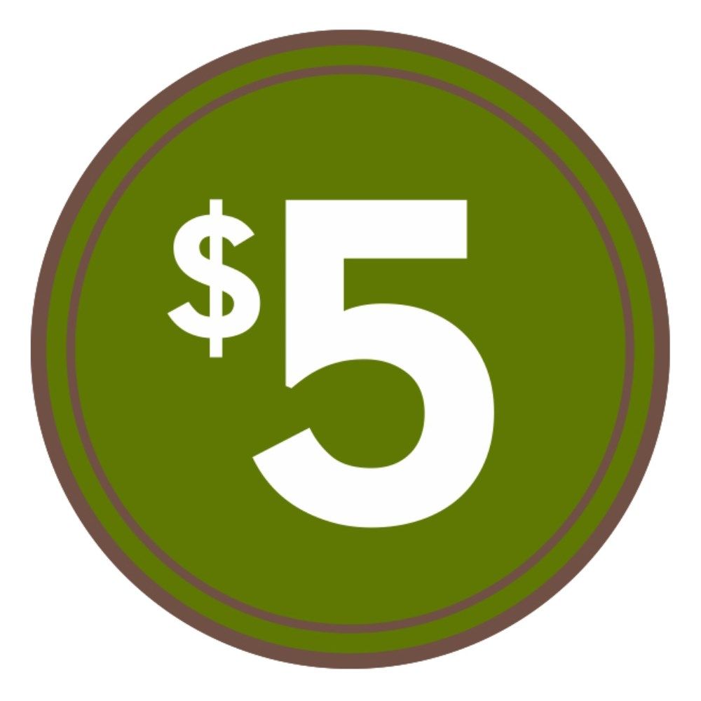 Bollin Green/brown/white $5 Dollar Circle Label, 2 X 2 Inch -- 1000 Per Case