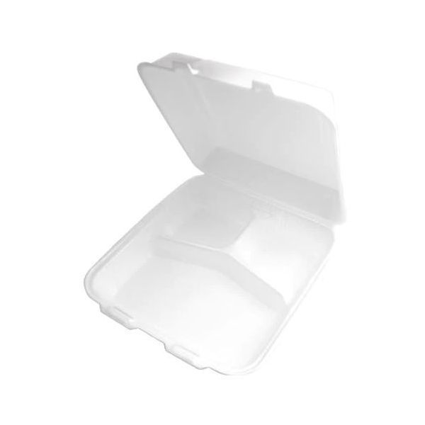 Dolco White Papercraft Happy Face 3 Compartment Foam Container, 8 X 8 Inch -- 150 Per Case