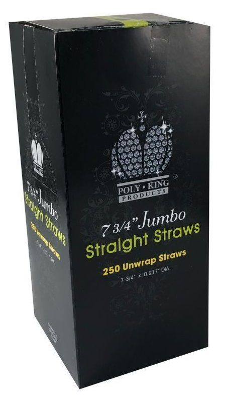 Poly-king Unwrapped Black Jumbo Straight Straw, 7.75 Inch -- 2500 Per Case