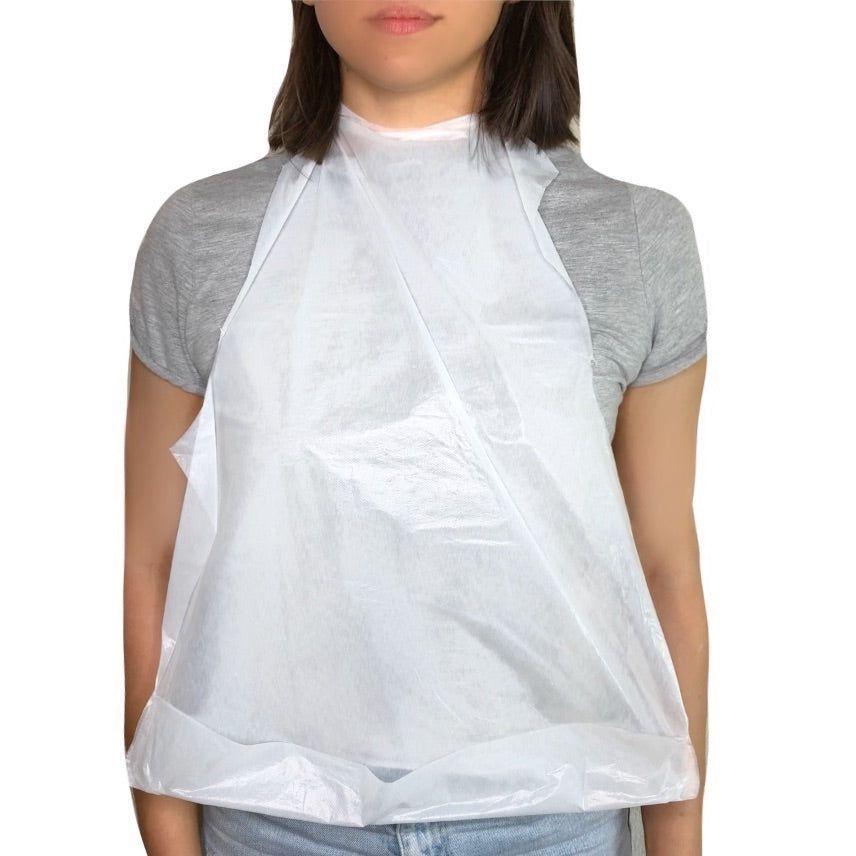 Poly-king White Poly Disposable Bib, 15 X 20+3 Inch -- 500 Per Case
