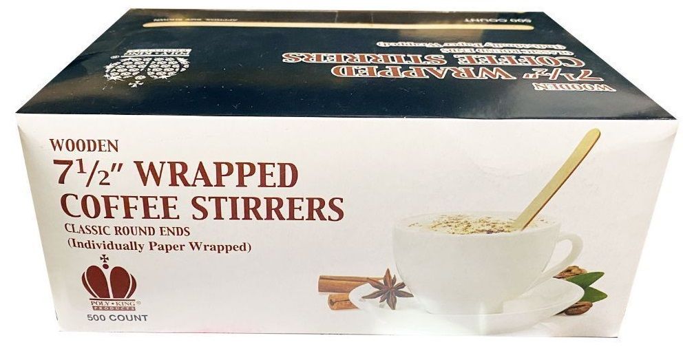 Poly-king Individually Paper Wrapped Wood Coffee Stirrer, 7.5 Inch -- 2000 Per Case