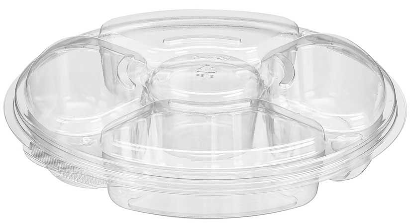 Inline Plastics Essesntials Valupack Pet Clear 4 Compartment Party Platter With Lid, 42 Ounce -- 100 Per Case