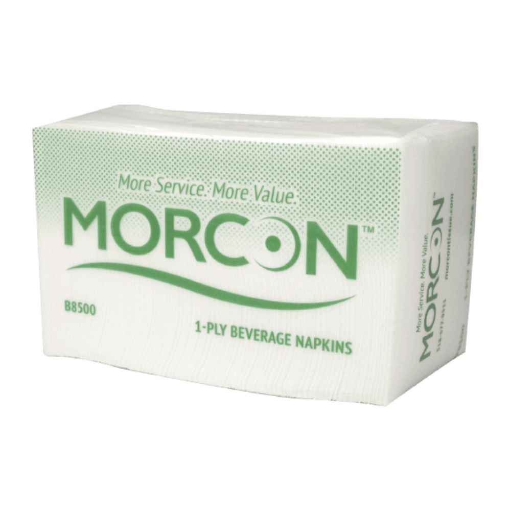 Morcon White 1 Ply Beverage Paper Napkin, 8.5 X 8.5 Inch -- 4000 Per Case