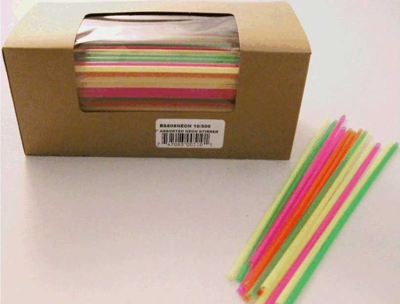Cell-o-core Bar Pak Assorted Unwrapped Neon Collins Straw, 8 Inch -- 5000 Per Case