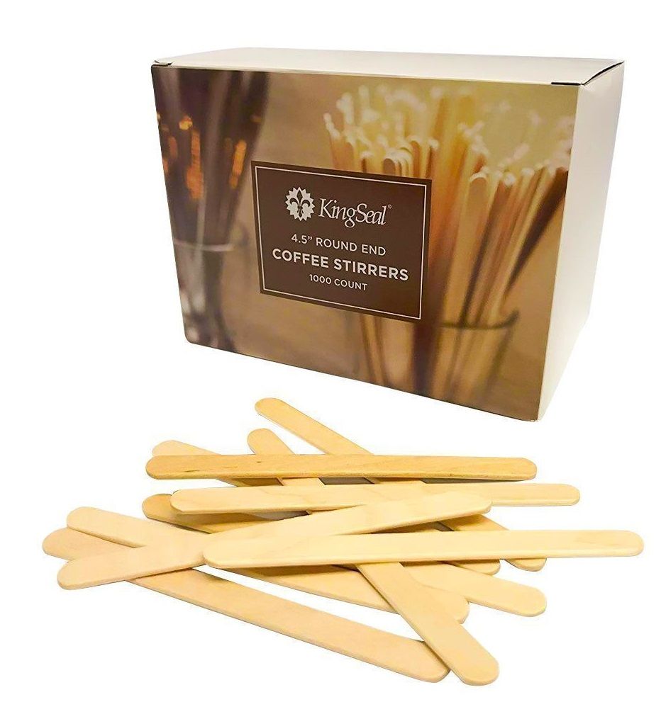 Kingseal Birch Wood Round End Coffee Stirrer, 4.5 Inch -- 10000 Per Case