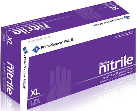 Prime Source Value X-large Disposable Powder Free Black Nitrile Gloves -- 1000 Per Case