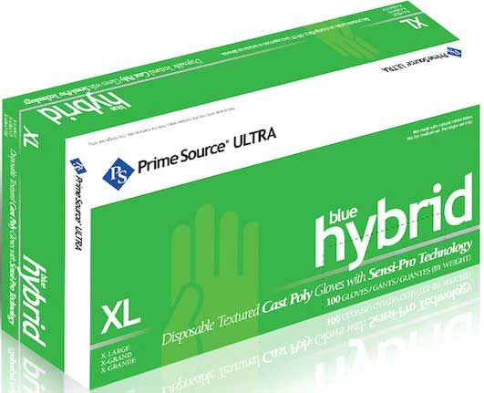 Prime Source Select Hybrid Clear Extra Large Disposable Poly Gloves, 100 Count -- 10 Per Case