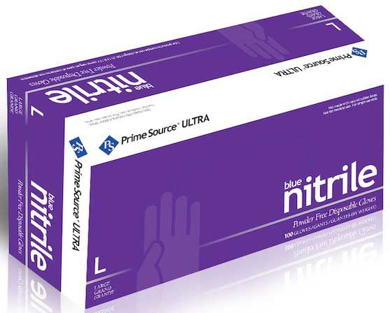 Prime Source 5 Mil Powder Free Large Blue Ultra Nitrile Disposable Gloves -- 1000 Per Case