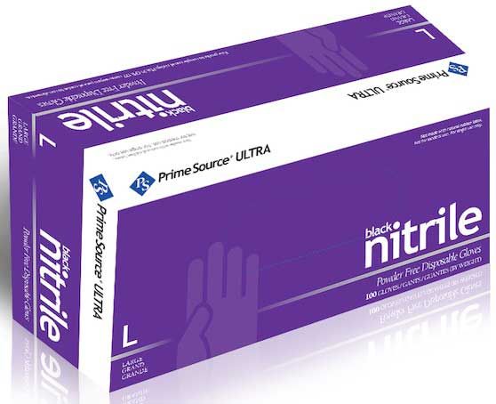 Prime Source Ultra Black Powder Free Large Nitrile Gloves -- 1000 Per Case