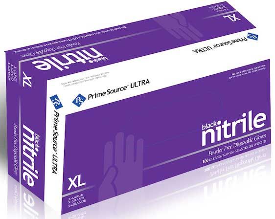 Prime Source Ultra Black Powder Free Xtra Large Nitrile Gloves -- 1000 Per Case
