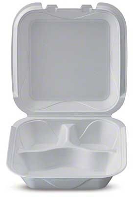 Darnel White Expanded Polystyrene Foam 3 Compartment Hinged Container, 8.1 X 8.2 X 3 Inch -- 200 Per Case