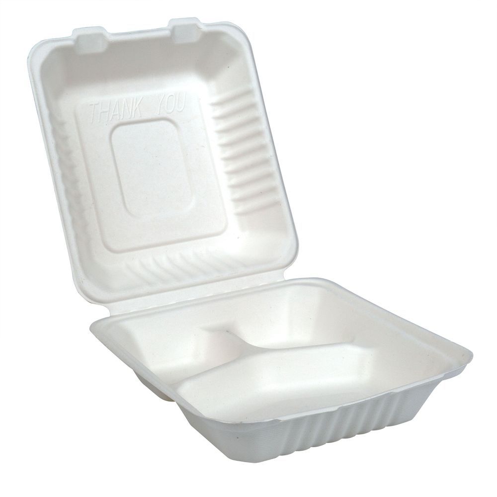 Premier Essential Bagasse Kraft 3 Compartment Molded Fiber Container, 9 Inch -- 200 Per Case