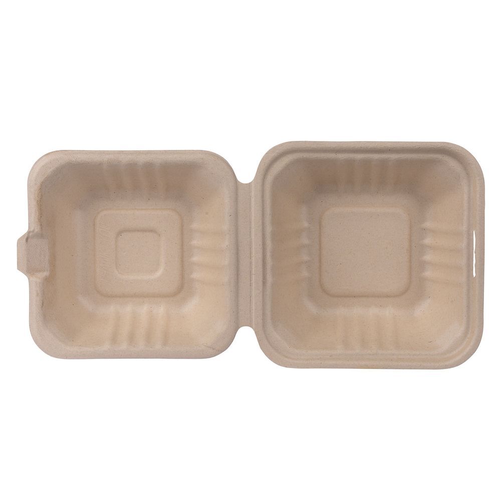 Premier Essential Kraft Paper Molded Fiber Hamburger Clamshell Container, 6 Inch -- 500 Per Case