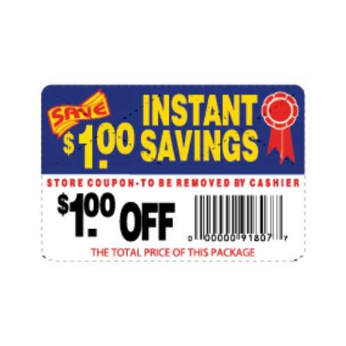 Advanced Labeling $1.00 Off Instant Savings Coupon Label With Upc, 250 Count