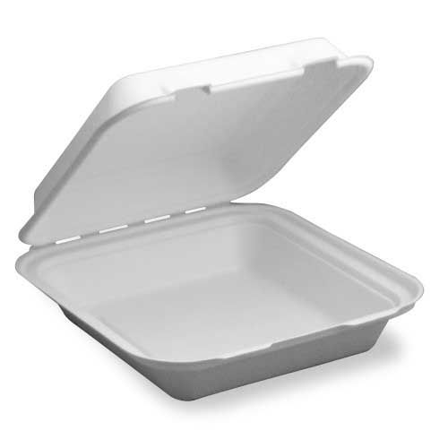 Ecosource White Sugarcane Bagasse 3 Compartment Hinged Container -- 200 Per Case