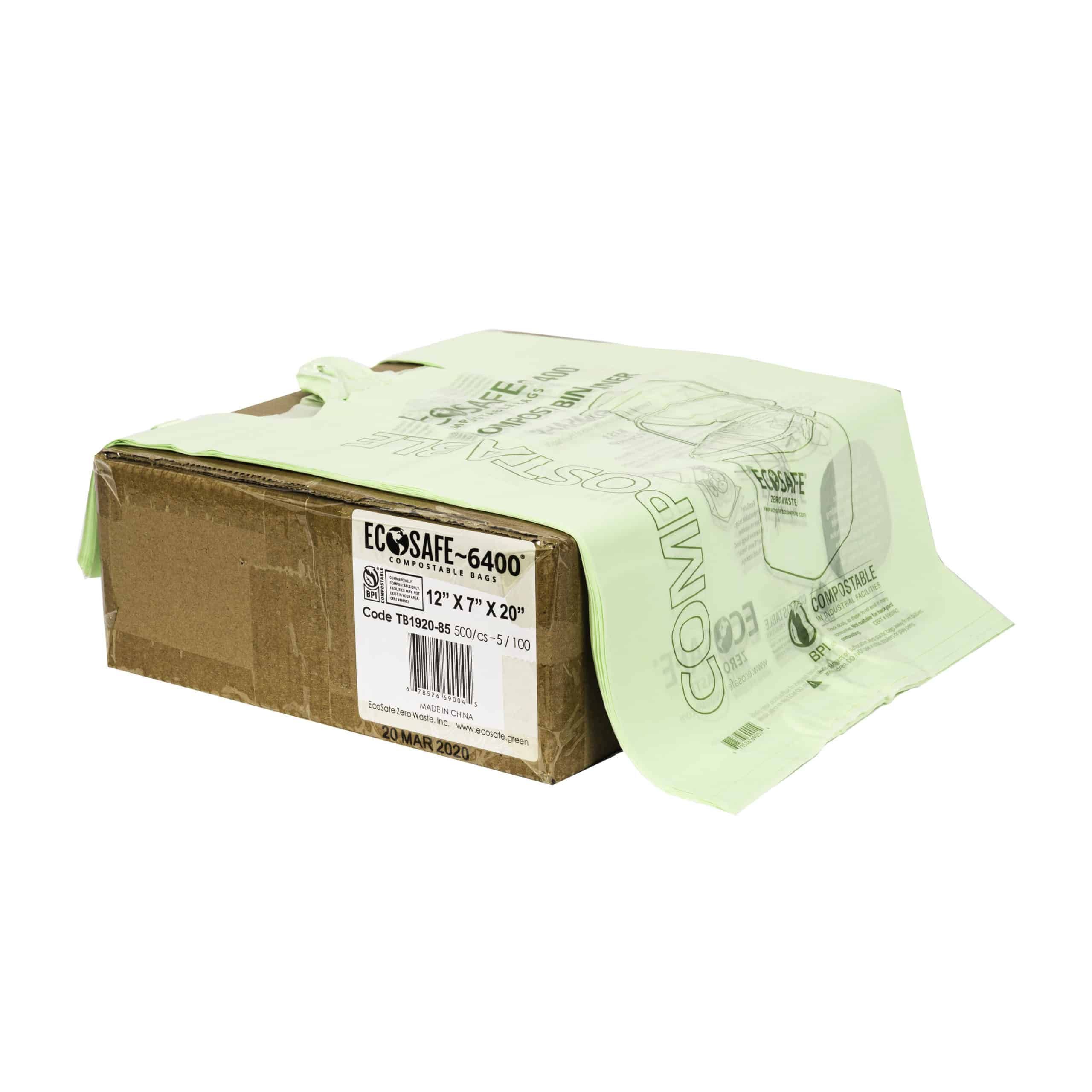 Ecosafe 0.85 Mil Green Compostable Checkout Bag, 12 X 20 Inch + 7 Inch -- 500 Per Case