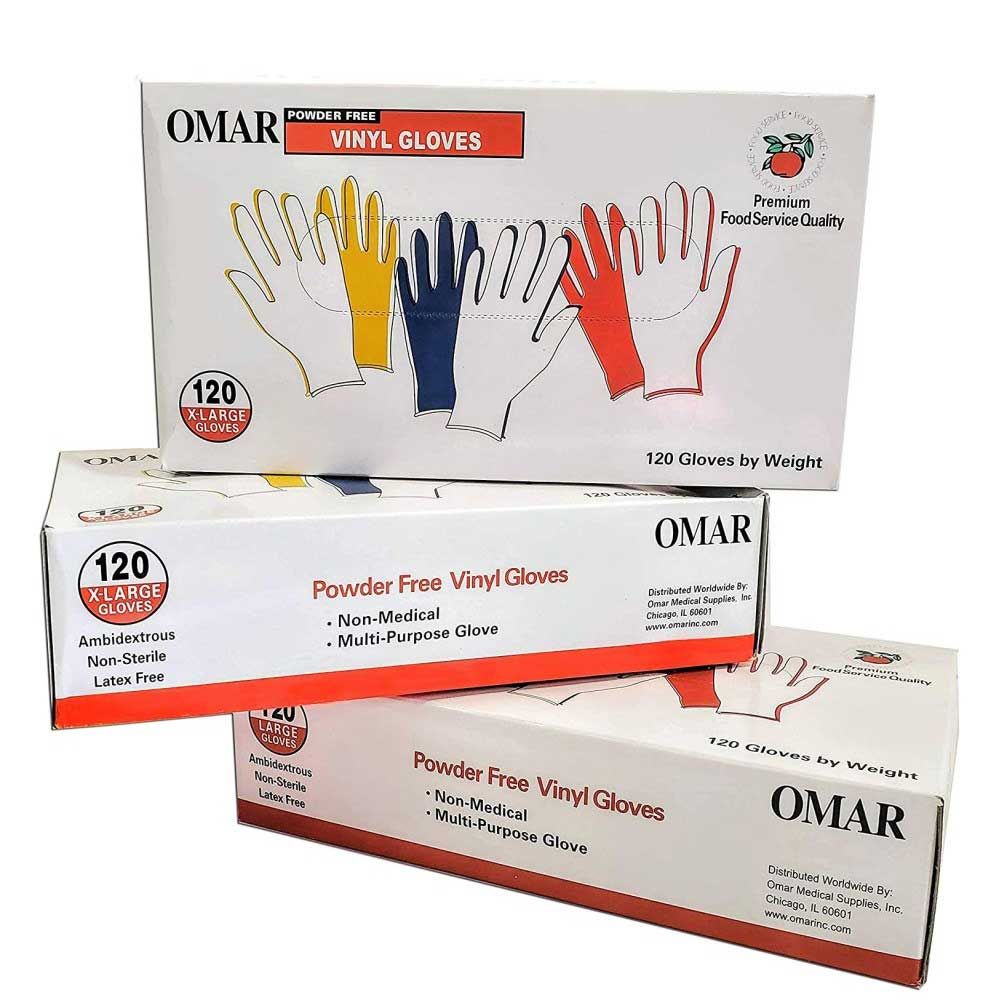 Omar Clear X Large Powder Free Industrial Dispenser Vinyl Gloves -- 1000 Per Case