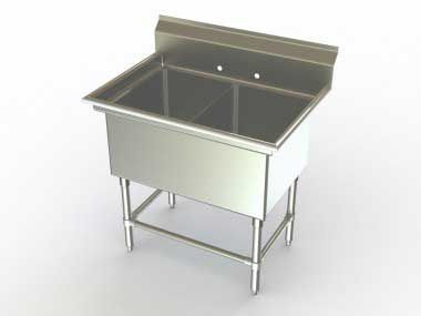 Aero 18 Gauge 304 Stainless Two Compartment Nsf Sink, 23.4 X 41.5 X 24 Inch