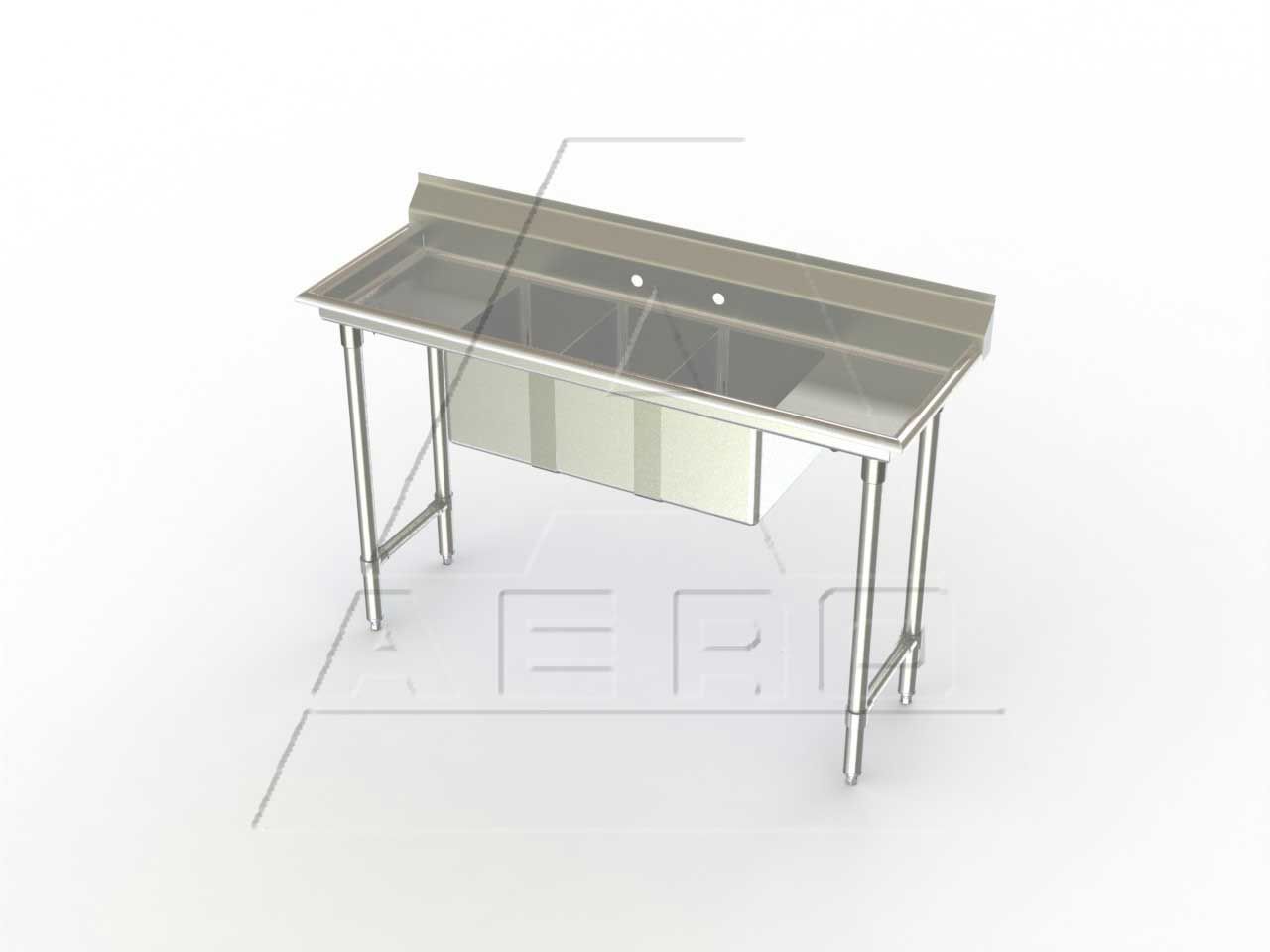 Aero 16 Gauge 430 Stainless Three Compartment Nsf Convenience Store Sink, 20 X 56 X 17 Inch