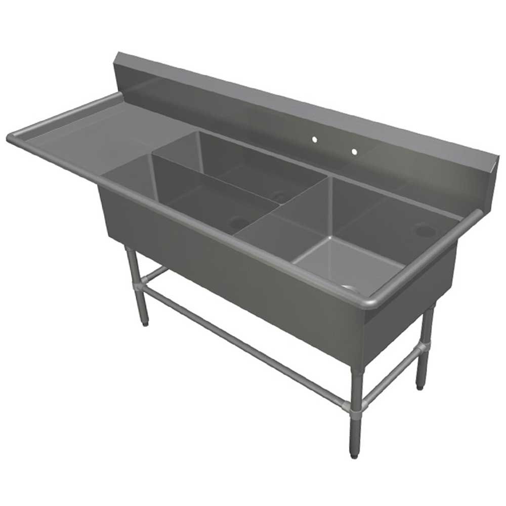 John Boos 16 Gauge Stainless Steel Three Bowl Platter Sink With 24 Inch Left And Right Drainboard, 107 1/4 X 29 1/2 Inch